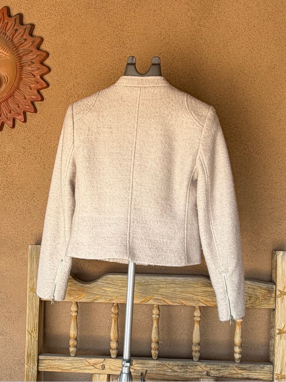 Banana Republic Ivory Bouclé Moto Jacket Asymmetrical Zip - Picture 3 of 11